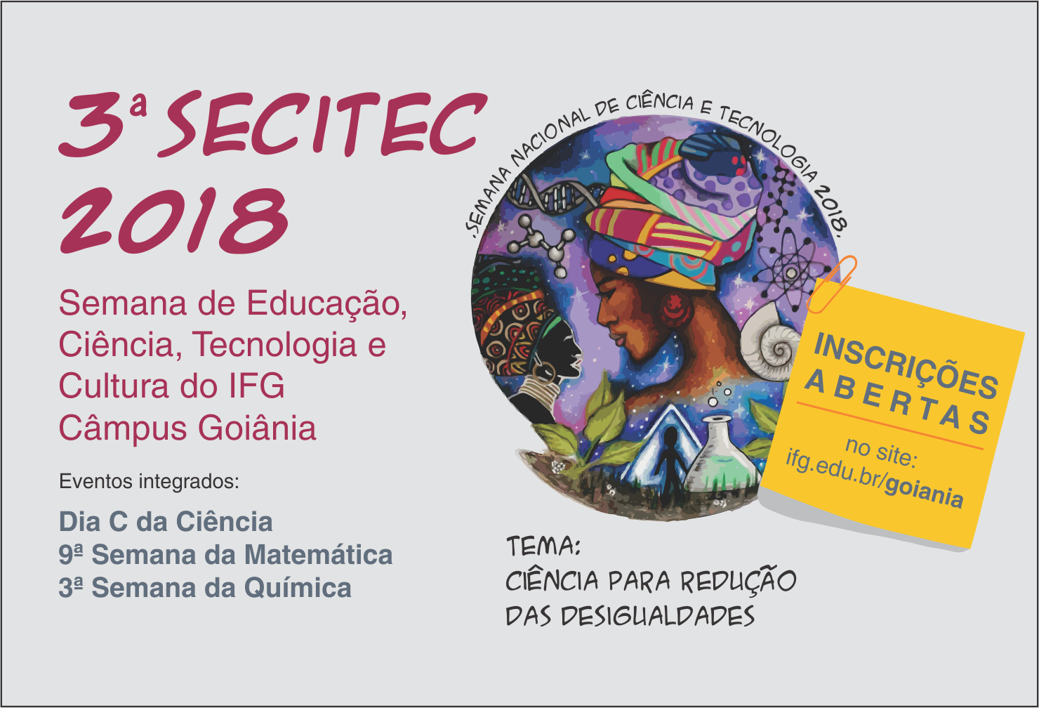 Banner de inscrições Secitec 2018