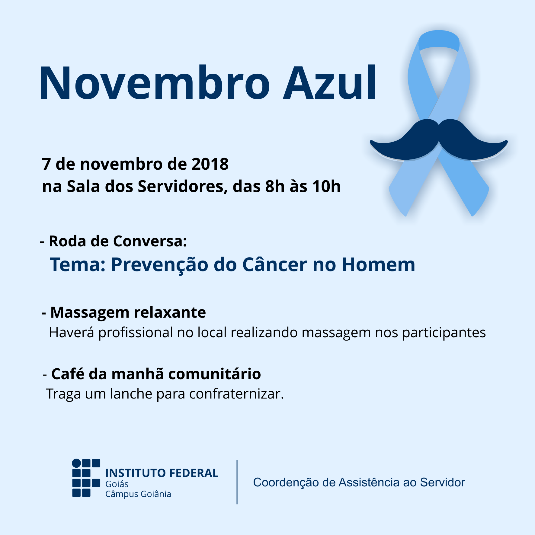 Cartaz da campanha novembro azul no IFG - Câmpus Goiânia