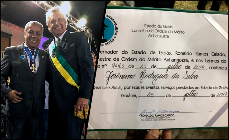 Comenda recebida é a mais alta honraria concedida pelo Governo de Goiás 